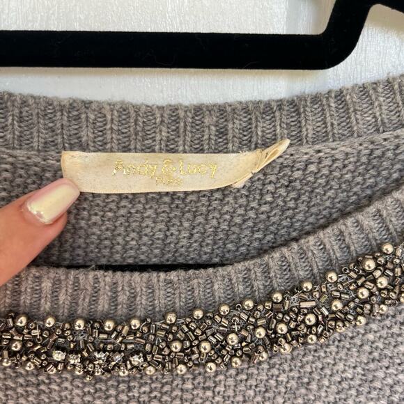 Andy & Lucy women’s gray jeweled neck angora cashmere blend sweater size large - Picture 3 of 5